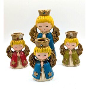 Vintage Ardco Christmas Angel Figurine Taper Candle Holders Set of 4 Japan